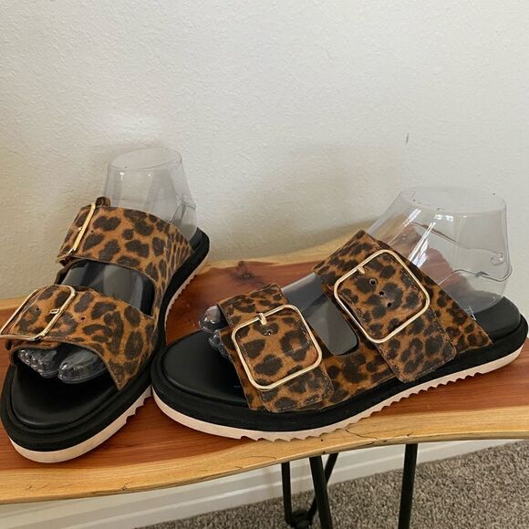 AGL Sabina Leopard Print Double Buckle Slides - Picture 11 of 11